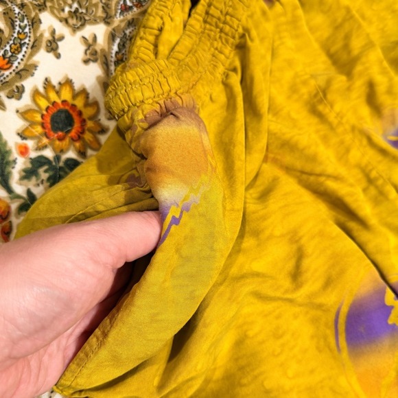 Vintage 90s Chartreuse Printed Funky Comfy Hippy Rayon Pants Size M - Picture 5 of 5